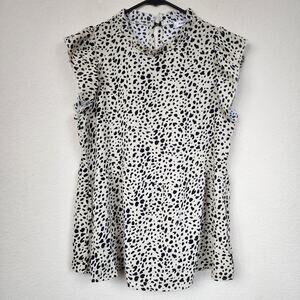 Medium Black Beige Cheetah Print Ruffle Sleeve Casual Blouse